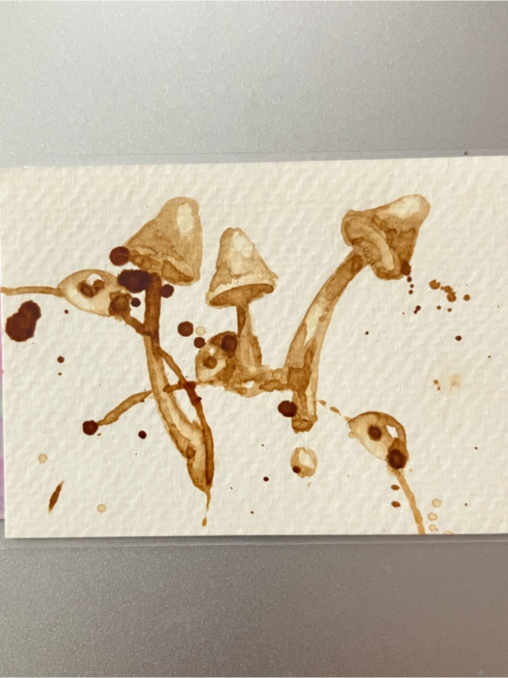 Original Ladybugs mushrooms painting ACEO coffee gift art miniature ATC EAE